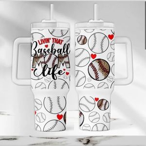 Baseball mama 40oz Tumbler with Handle and straw